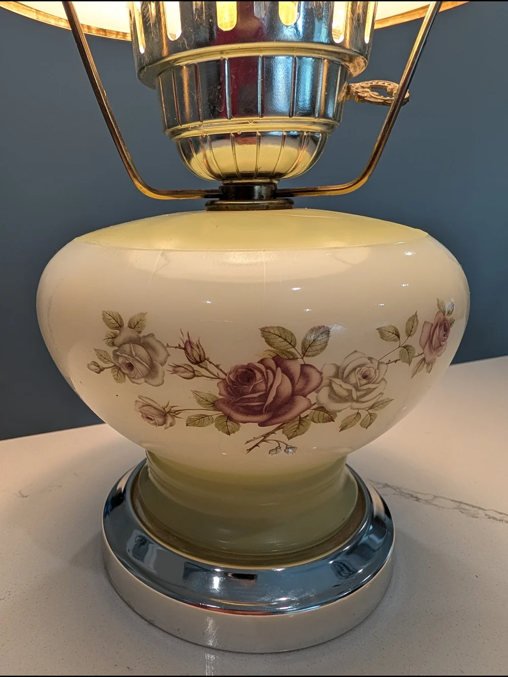 Vintage Gone With the Wind Hurricane Lamp Rose Floral Frosted Milk Glass Works